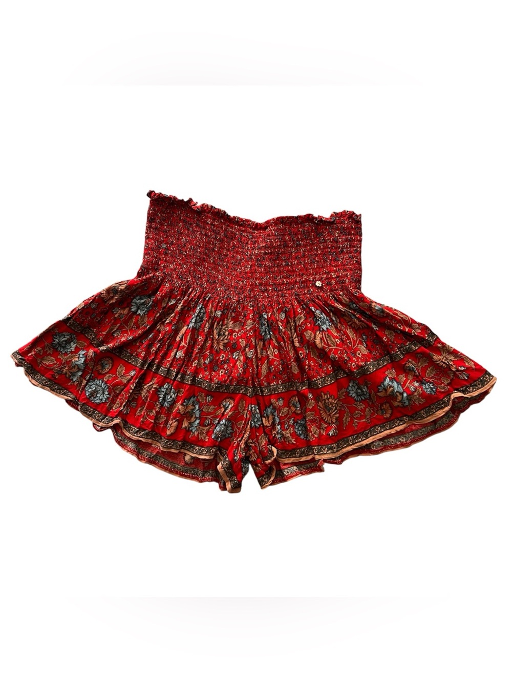 NATURAL LIFE Red Floral Smocked High-Waist Shorts